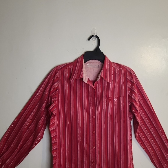 Twenty Tops - Twenty X Women's Pink Striped Long Sleeve Stretch Button-Down Shirt Size M